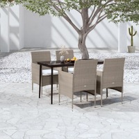  5 Piece Garden Dining Set with Cushions Beige and Black