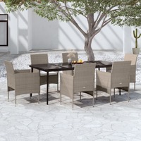  7 Piece Garden Dining Set with Cushions Beige and Black
