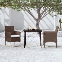  3 Piece Garden Dining Set with Cushions Brown and Black
