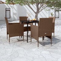  5 Piece Garden Dining Set with Cushions Brown and Black
