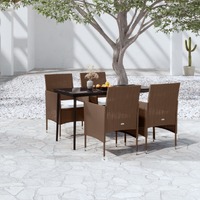  5 Piece Garden Dining Set with Cushions Brown and Black