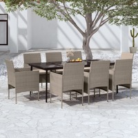  9 Piece Garden Dining Set with Cushions Beige and Black