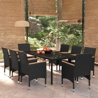  9 Piece Garden Dining Set with Cushions Black