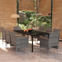  9 Piece Garden Dining Set with Cushions Grey and Black