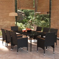  9 Piece Garden Dining Set with Cushions Black
