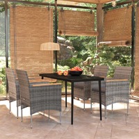 5 Piece Outdoor Dining Set with Cushions Grey and Black