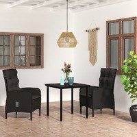  3 Piece Garden Dining Set with Cushions Black