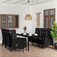  7 Piece Garden Dining Set with Cushions Black