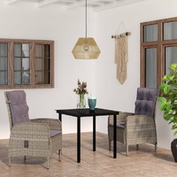  3 Piece Outdoor Dining Set with Cushions Grey and Black
