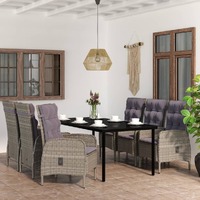  7 Piece Garden Dining Set with Cushions Grey and Black