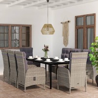  9 Piece Garden Dining Set with Cushions Grey and Black