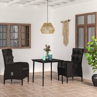  3 Piece Garden Dining Set with Cushions Black