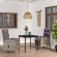  3 Piece Outdoor Dining Set with Cushions Grey and Black