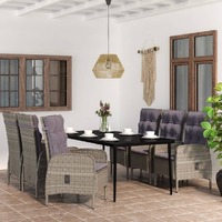  7 Piece Garden Dining Set with Cushions Grey and Black
