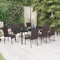  9 Piece Garden Dining Set Brown and Black