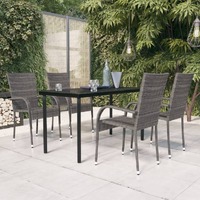  5 Piece Garden Dining Set Grey and Black
