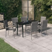  7 Piece Garden Dining Set Grey and Black