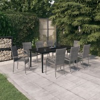  9 Piece Garden Dining Set Grey and Black