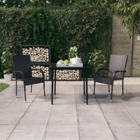  3 Piece Garden Dining Set Black
