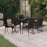  7 Piece Garden Dining Set Brown and Black