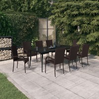  9 Piece Garden Dining Set Brown and Black