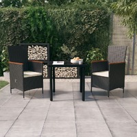  3 Piece Garden Dining Set with Cushions Black