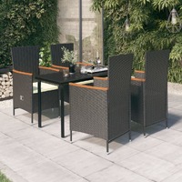  5 Piece Garden Dining Set with Cushions Black