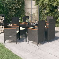  7 Piece Garden Dining Set with Cushions Black