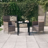  3 Piece Garden Dining Set with Cushions Grey