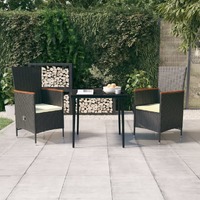  3 Piece Garden Dining Set with Cushions Black