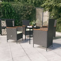  5 Piece Garden Dining Set with Cushions Black