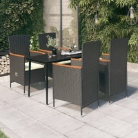  5 Piece Garden Dining Set with Cushions Black