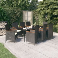  9 Piece Garden Dining Set with Cushions Black