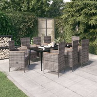  9 Piece Garden Dining Set with Cushions Grey
