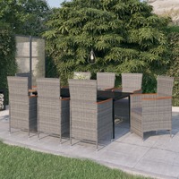  9 Piece Garden Dining Set with Cushions Grey