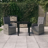  3 Piece Garden Dining Set with Cushions Grey