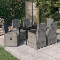  7 Piece Garden Dining Set with Cushions Grey