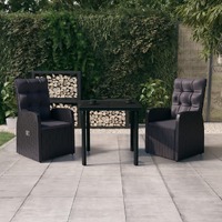  3 Piece Garden Dining Set with Cushions Black
