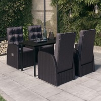  5 Piece Garden Dining Set with Cushions Black
