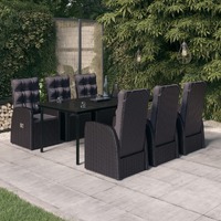  7 Piece Garden Dining Set with Cushions Black