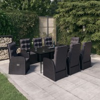  9 Piece Garden Dining Set with Cushions Black