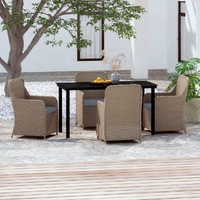  5 Piece Garden Dining Set with Cushions Brown