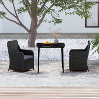  3 Piece Garden Dining Set with Cushions Black