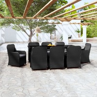 9 Piece Garden Dining Set with Cushions Black