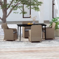  5 Piece Garden Dining Set with Cushions Brown