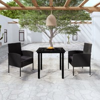  3 Piece Garden Dining Set Black