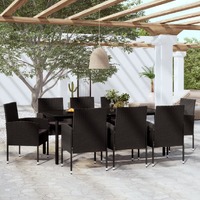  9 Piece Garden Dining Set Black