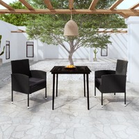  3 Piece Garden Dining Set Black