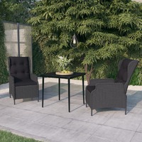  3 Piece Garden Dining Set Dark Grey
