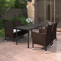  5 Piece Garden Dining Set Poly Rattan and Glass